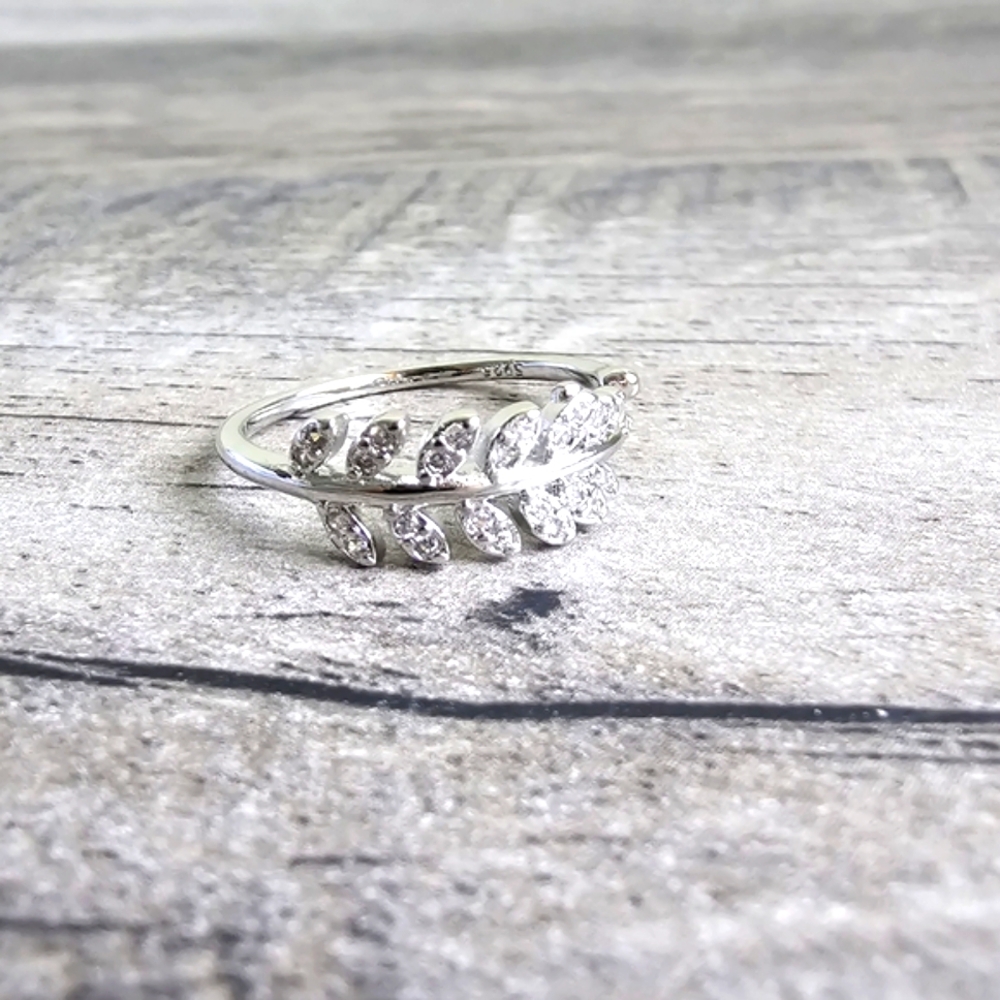 New Adjustable Crystal Olive Branch Ring 925 Silver
